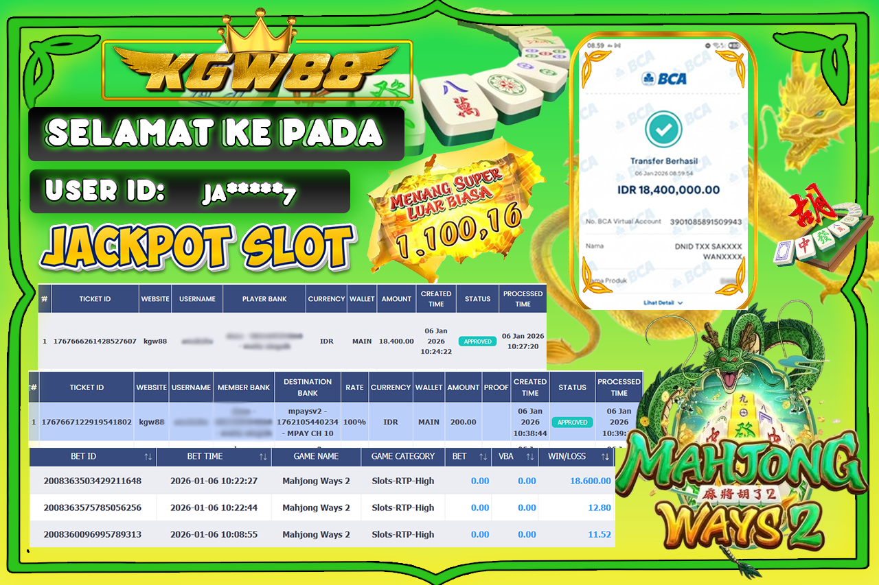 KGW88 JACKPOT MAHJONG WAYS 2 Rp.18.400.000,- LUNAS